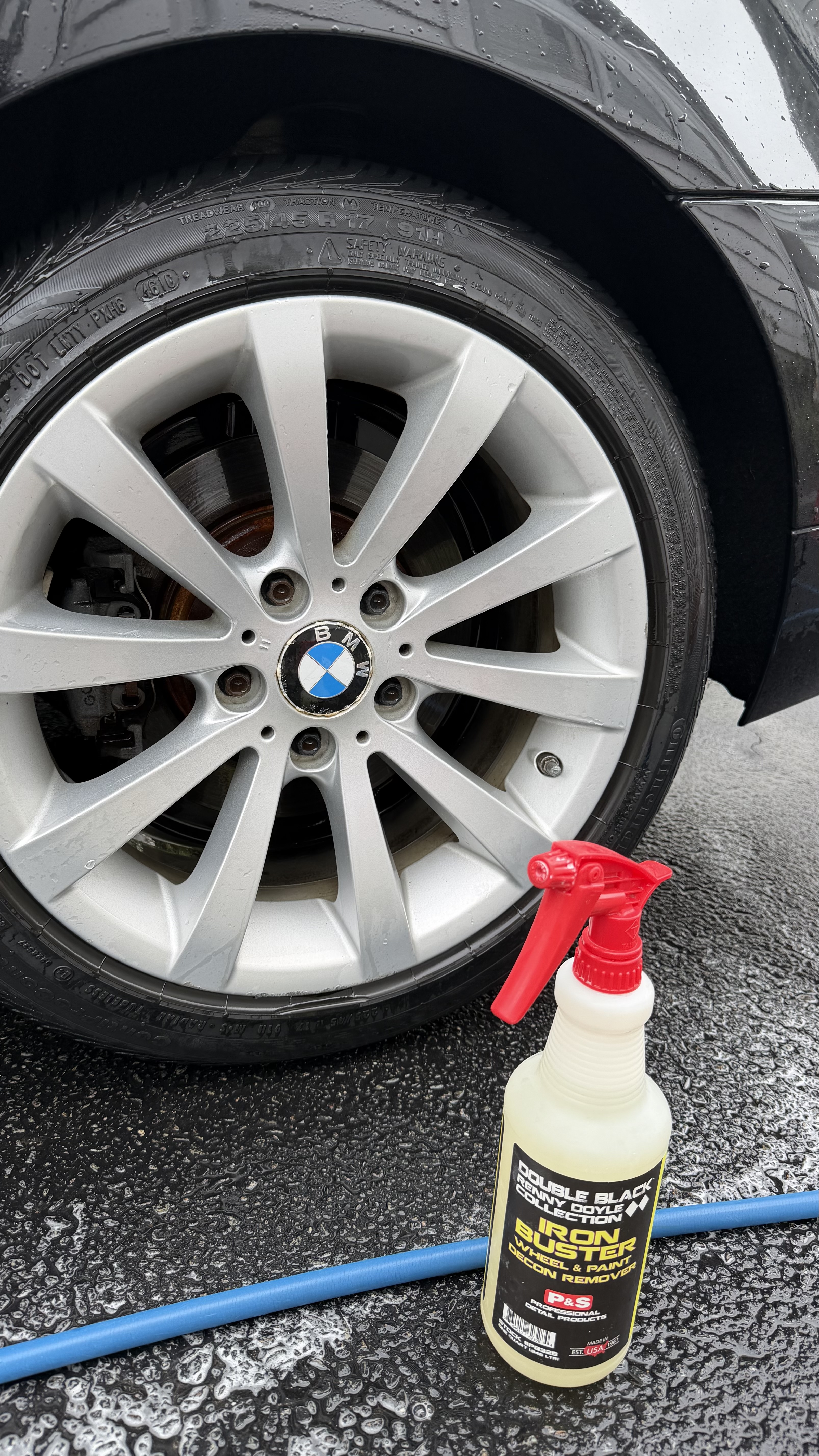 Wheel cleaning with detailing spray